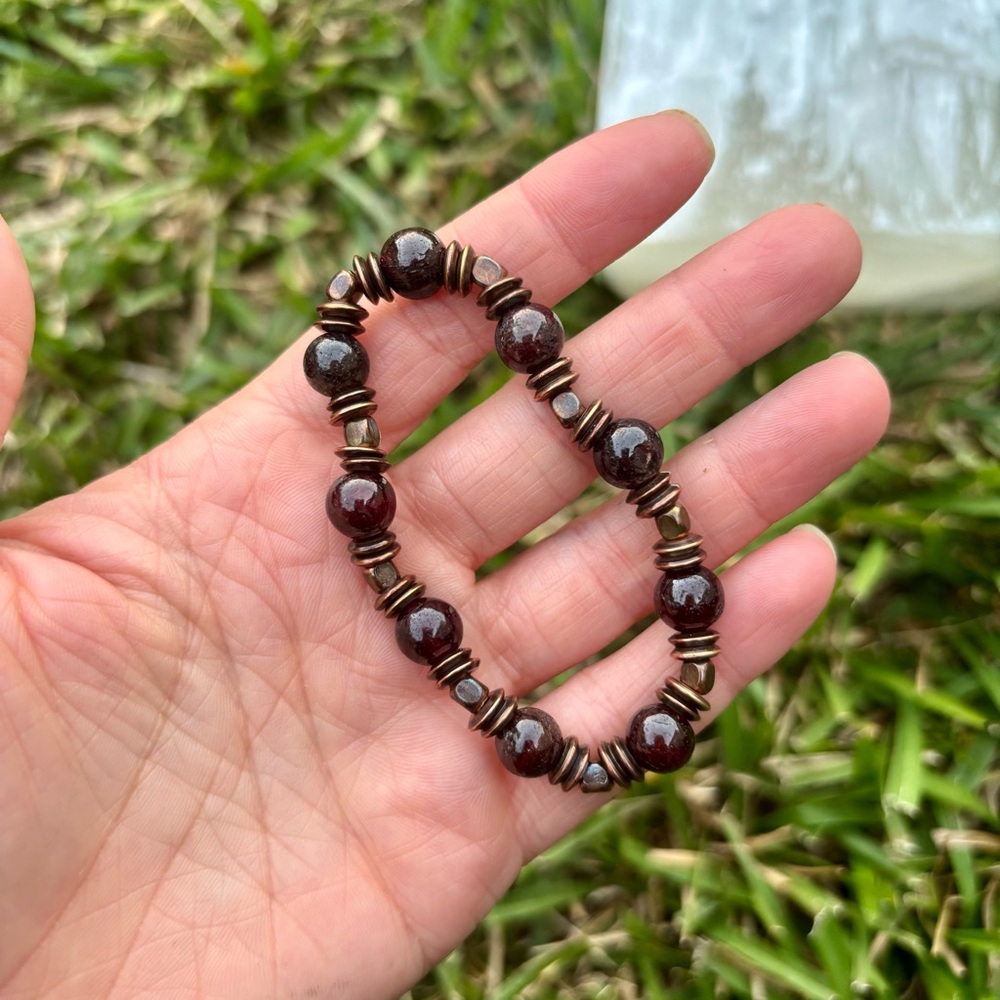 Garnet with African Brass Gemstone Bracelet